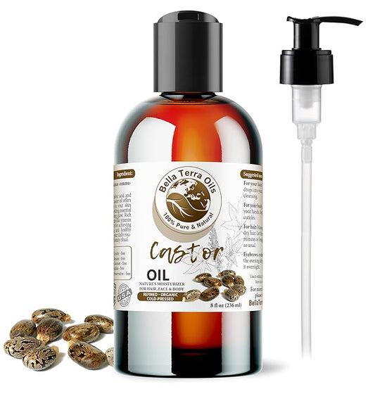 Bella Terra Oils - Organic Castor Oil 8oz - The Essence of Natural Organic Castor Nourishment, Enriched with Vitamins & Essential Minerals, Skin's Best Friend