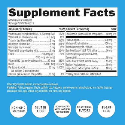 Biotin and Collagen Vitamins + Keratin with Folate - Hair Loss Treatments for Women & Men - Follicle, Skin and Nails Supplements for Hair Growth & Postpartum Support - GMO Free & Gluten Free (60 Caps)