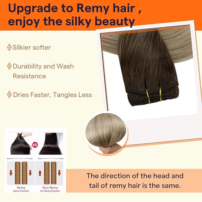 Full Shine 22 Inch Weft Hair Extensions Sew In Extensions Remy Satraight Hair Machine Tied Weft Extensions Color Dark Brown To Dirty Blonde Mix Blonde Human Hair Bundles 105G