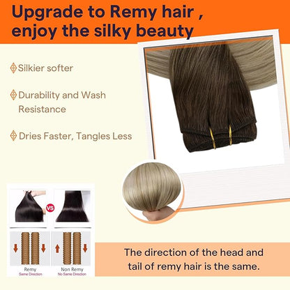 Full Shine 22 Inch Weft Hair Extensions Sew In Extensions Remy Satraight Hair Machine Tied Weft Extensions Color Dark Brown To Dirty Blonde Mix Blonde Human Hair Bundles 105G