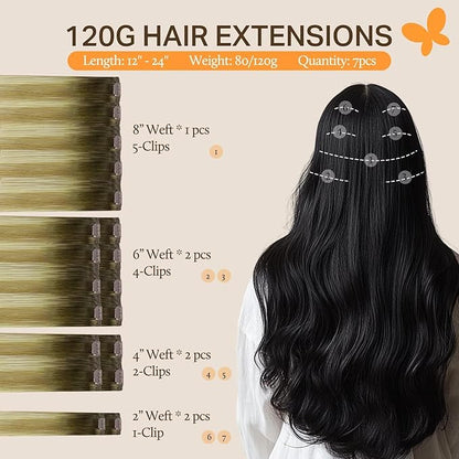 DOORES Clip in Human Hair Extensions, Light Ash Brown to Light Blonde Highlighted Golden Blonde 14 Inch100g 7pcs, Straight Real Hair Extensions Clip in Remy Natural Silky Weft