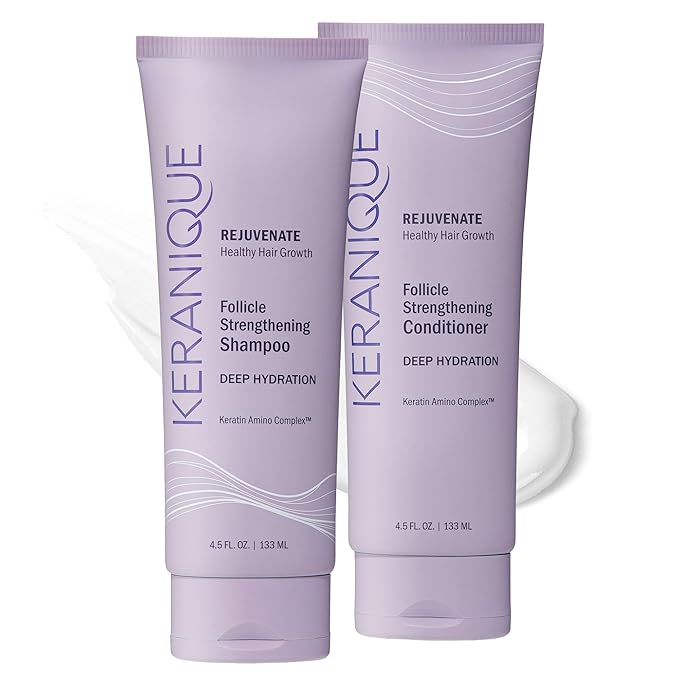 Keranique Hydrating Shampoo and Conditioner Set - Deep Hydration Hair Shampoo and Conditioner for Repairing Natural Moisture with Keratin - Sulfate-Free Intense Hydrator for Dry, Thin, Damaged Hair