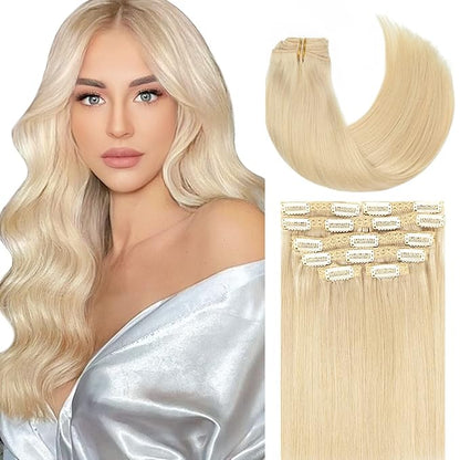 Lacer Hair Extensions 20 Inch Clip in Human Hair LacerHair Thick Lace Clip in Hair Extensions 7pcs Remy Human Hair Platinum Blond Silky Invisible PU Weft 140g