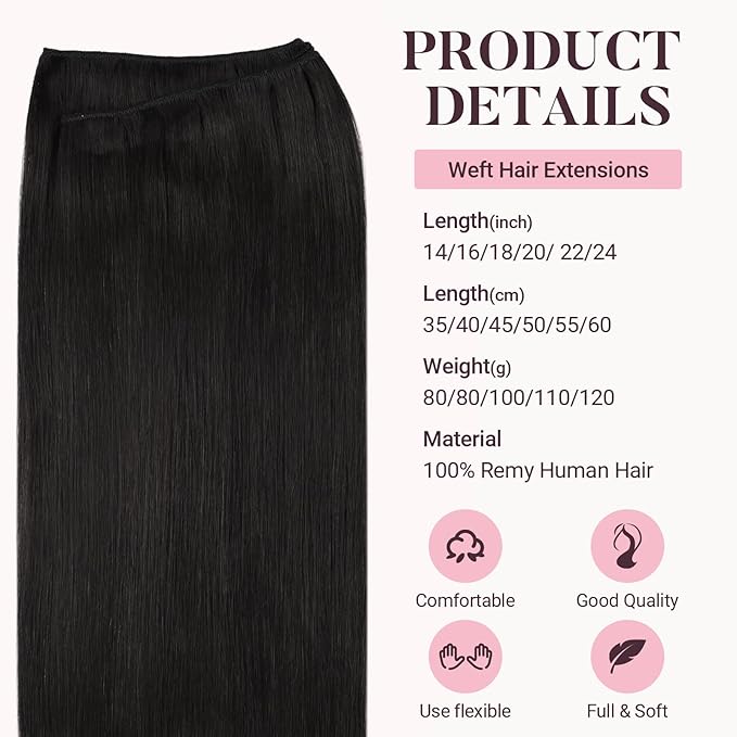MAXITA Sew in Hair Extensions Real Human Hair Natural Black Weft Hair Extensions 22 inch 110g human hair weft extensions Double Weft Soft Silky Straight hair extensions sew in