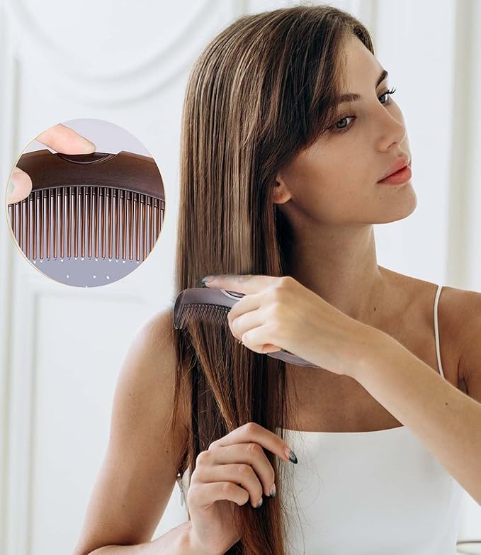 Dandruff Comb Fine Tooth Scalp Detox Comb Lice for Women, Men & Kids Stainless Steel Scalp Detoxing, Sweep & Massage Hair Brush Tool for Hair Care (1PC Brown)