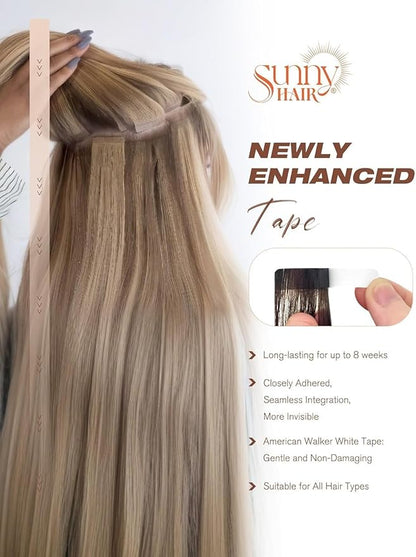 Sunny Hair Tape in Hair Extensions Real Human Hair Invisible Remy Hair Extensions Tape ins for Women Darker Brown 24 inch 20Pcs 50G