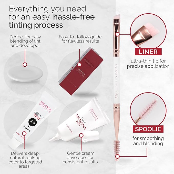 RB RENATA BEAUTY Tint Kit – Cream Hair Dye Kit with Developer and Application Brush for Spot Coloring - Covers Gray Hairs, Smudge-Proof, Long-Lasting Up to 4 Weeks, 20 Applications [Black]