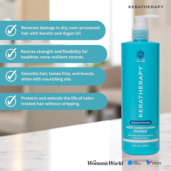 KERATHERAPY Keratin Infused Deep Conditioning Masque, 16.9 fl. oz., 500 ml - Moisturizing Hair Deep Conditioning Treatment with Kerabond, Jojoba Oil, Nettle Root Extract, Wheat Oil, & Persian Walnut