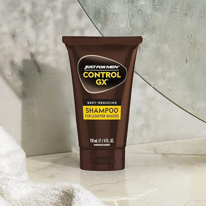 SHAMPOO Just for Men Control GX Grey Reducing for Lighter Shades of Hair, Blonde to Medium Brown, Gradual Hair Color with Keratin, 4 Fl Oz - Pack of 1 (Packaging May Vary)