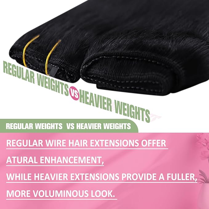 YoungSee Wire Hair Extensions Real Human Hair Jet Black Human Hair Wire Extensions Black Wire Real Human Hair Extensions Straight Hair Extensions Real Human Hair no Shedding 20In 100G