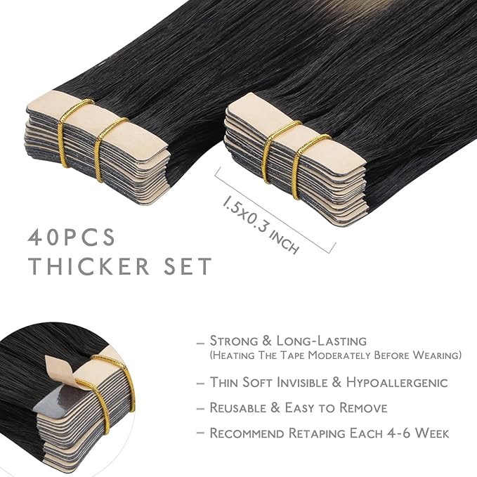 WENNALIFE Tape in Hair Extensions Human Hair, 40pcs 120g 26 inch Balayage Natural Black to Light Blonde Hair Extensions Real Human Hair Straight Tape in Extensions Invisible Human Hair Extensions