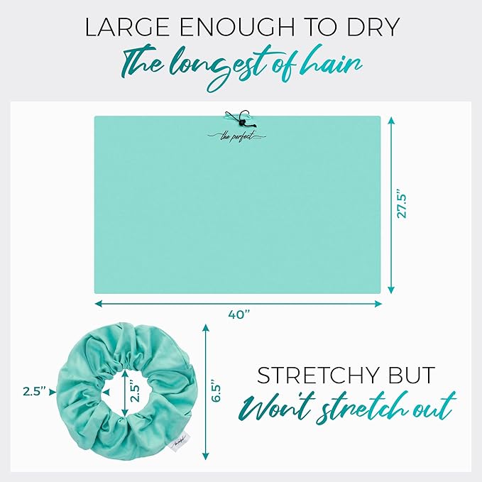 Microfiber Hair Towel Wrap + 2 Smooth Large Hair Drying Tie for Wet Hair - Anti-Frizz, Gentle, Absorbent Hair Scrunchies or Face Washing Wristband