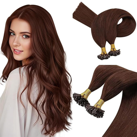 Sunny Hair Auburn U Tip Hair Extensions Human Hair 20 inch Keratin Hair Extensions Human Hair Auburn Brown Utip Hair Extensions Soft Hot Fusion Hair Extensions Dark Auburn for Party 20inch 50g
