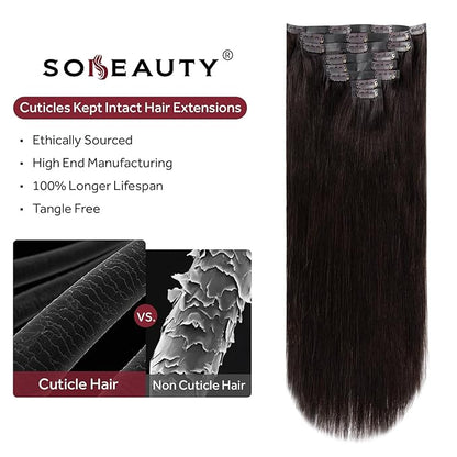 Clip in Hair Extensions Real Human Hair Dark Brown Seamless Clip In 100% Remy Hair Extensions PU Skin Weft Add Volume Thick&Invisible #2 20Inch 120G 8PCS