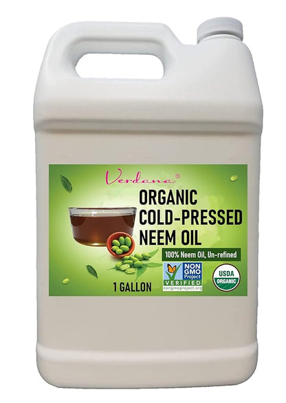 Verdana Pure Neem Oil for Plants – 1 Gallon (128 Fl Oz) – Organic, Cold Pressed, Unrefined, Non-GMO – 100% Natural Spray for Plant Leaf Shine, DIY Beauty, Soap Making – No Additives