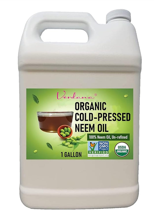 Verdana Pure Neem Oil for Plants – 1 Gallon (128 Fl Oz) – Organic, Cold Pressed, Unrefined, Non-GMO – 100% Natural Spray for Plant Leaf Shine, DIY Beauty, Soap Making – No Additives