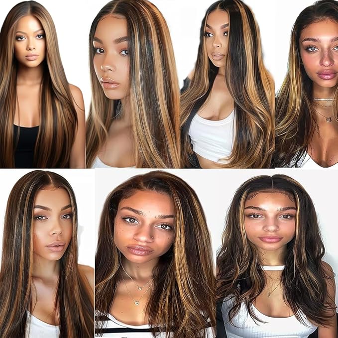 Ombre Human Hair P1B/27 Straight Bundles Two Tone Black to Honey Blonde Highlight Bundles Brazilian Human Hair Weave Soft and Silky for Black Women 24 26 28 Inch