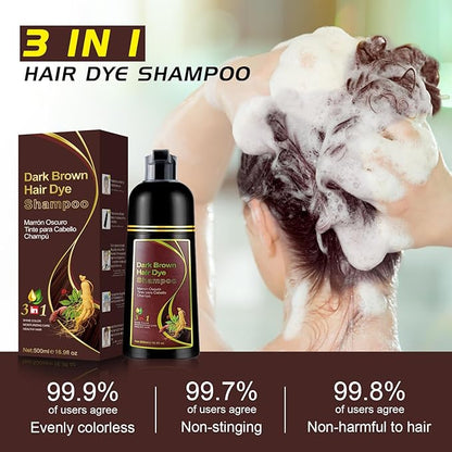 Brown Hair Shampoo 3 in 1, Instant Hair Color for Gray Hair Coverage, 500ML Hair Color Shampoo Lasts 30 Days with Herbal Ingredient, Natural Hair Color Shampoo for Women & Men