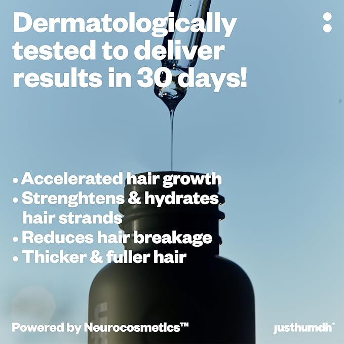 Justhuman Hair Serum For Hair Growth & Hair Loss Protection In 30 Days, Dual Action Volumizing/Thickening Serum With Burgeon-Up Stem Extract For Men & Women, Sulfate Free, Paraben Free, 30ml