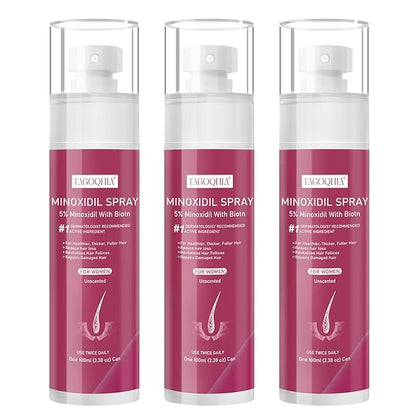 5% Minoxidil for Women Hair Regrowth Spray, hers hair regrowth treatment Infused with Biotin, Extra Strength Treatment to Combat Hair Loss and Thinning, 3 Bottles