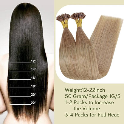 RUNATURE U Tip Hair Extensions Human Hair for Women Invisible 12 Inch Short Ombre Strawberry Blonde Fading to Light Blonde U Tips Keratin Hair Extensions Real Human Hair Silky Full Ends 40g 50 Strands