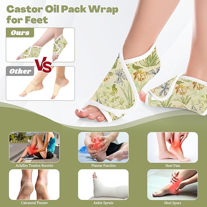 12 Pcs Castor Oil Pack Wrap, Reusable Castor Oil Pack Kit Organic Cotton for Shoulder Hands Neck Waist Chest Knees and Feet, Adjustable Compress Pads for Entire Body, Machine Washable(Green)