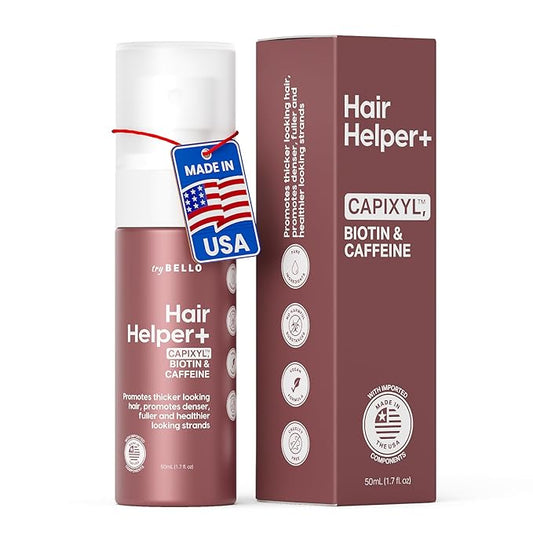 Hair Helper+ Spray - Growth Serum With Biotin & Castor Oil made in USA - Caffeine Infused Treatment for Thicker, Fuller Hair - Repair Thinning Naturally - Vegan, Cruelty-Free Formula