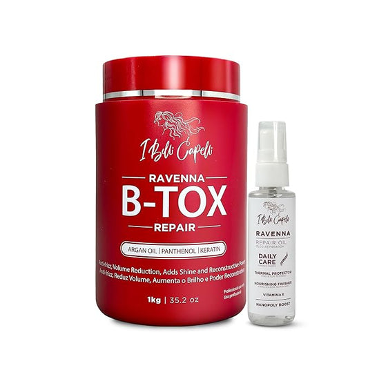 Ravenna Hair Straightening Kit – Repair Hair B-tox & Repair Oil – Anti-Frizz, Intense Hydration, Shine – Formaldehyde-Free – B-otox Hair Treament For All Hair Types (2-Pack)