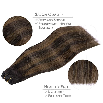 WENNALIFE Clip in Human Hair Extensions, 14 Inch 120g 7pcs Natural Black to Chestnut Brown Balayage Remy Clip in Hair Extensions Real Human Hair Double Weft