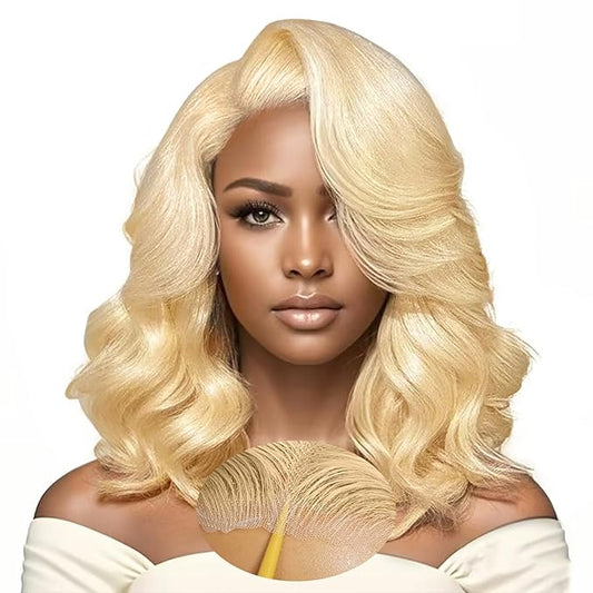 613 Lace Front Wig Human Hair 7×5 Glueless Blonde Body Wave Lace Front Wigs Human Hair Pre Plucked Pre Cut 180% Density Wear And Go Blonde Short Bob Wigs For Women 16inch