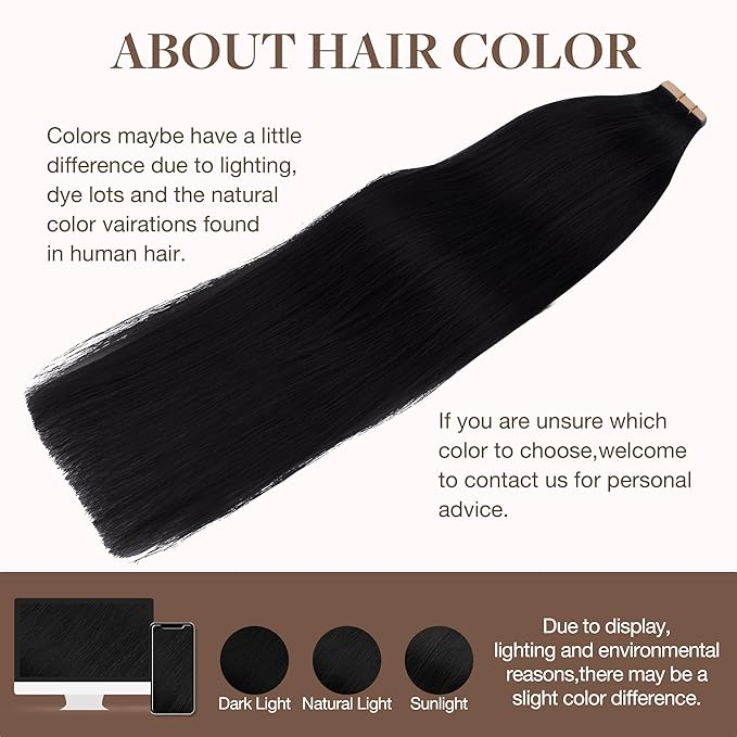 GOO GOO Tape in Hair Extensions Human Hair, 1 Jet black, 24inch 100g 40pcs, Skin Weft Seamless Invisible, Silky Straight with Thick Ends, Remy Human Hair