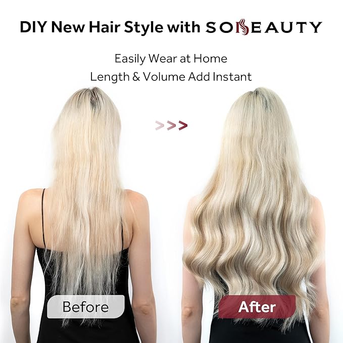 Clip in Hair Extensions Real Human Hair, 100% Remy Hair Extensions Clip Ins, Dark Blonde Highlighted Bleach Blonde Hair Extension for Women, #P18A/613A 24Inch 120G 7PCS