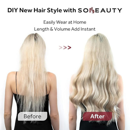Clip in Hair Extensions Real Human Hair, 100% Remy Hair Extensions Clip Ins, Dark Blonde Highlighted Bleach Blonde Hair Extension for Women, #P18A/613A 24Inch 120G 7PCS