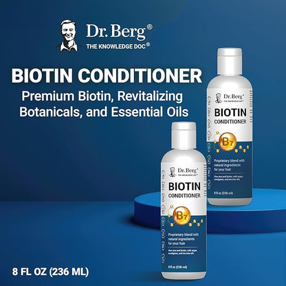 Dr. Berg Biotin Conditioner for Men & Women (Improved High-Performance Formula) - Independently Tested & Certified Paraben- Sulfate- & Silicone-Free - Infused w/Biotin, Argan & Botanicals - 8 Fl oz