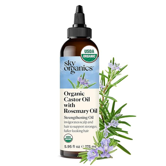 Sky Organics USDA Organic Castor Oil with Rosemary Oil, Strengthening Oil, Pure Potent Blend, Hexane Free, Invigorates Scalp, Supports Stronger, Fuller-Looking Hair, Textured Hair, w ebook