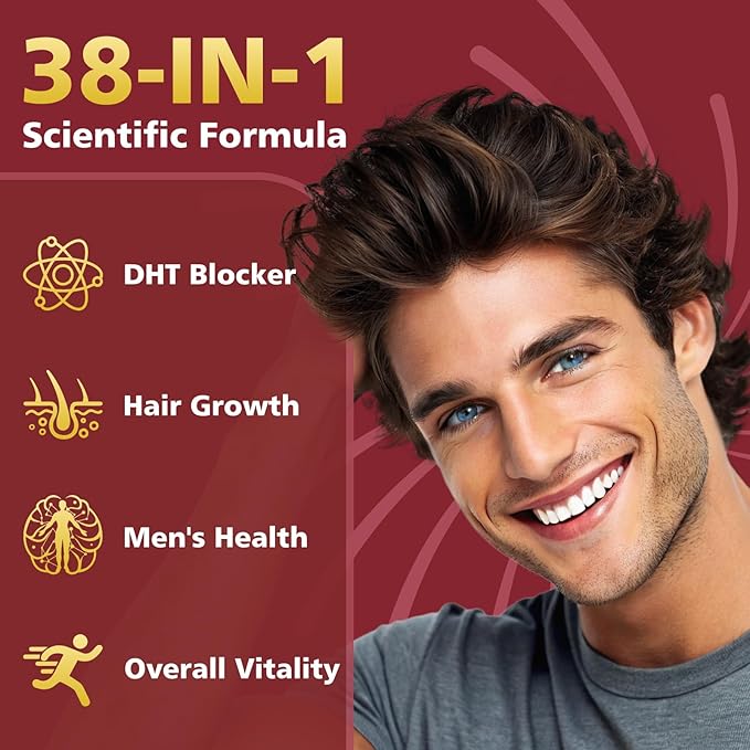 Saw Palmetto for Men, DHT Blocker for Men with 10000 mcg Biotin and 900 mg Saw Palmetto Per Servings, Proprietary Hair Healthy Herbal Blend, Supports Men's Health - 30 Servings
