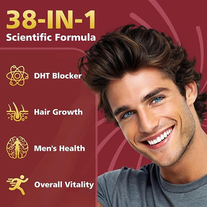 Saw Palmetto for Men, DHT Blocker for Men with 10000 mcg Biotin and 900 mg Saw Palmetto Per Servings, Proprietary Hair Healthy Herbal Blend, Supports Men's Health - 30 Servings