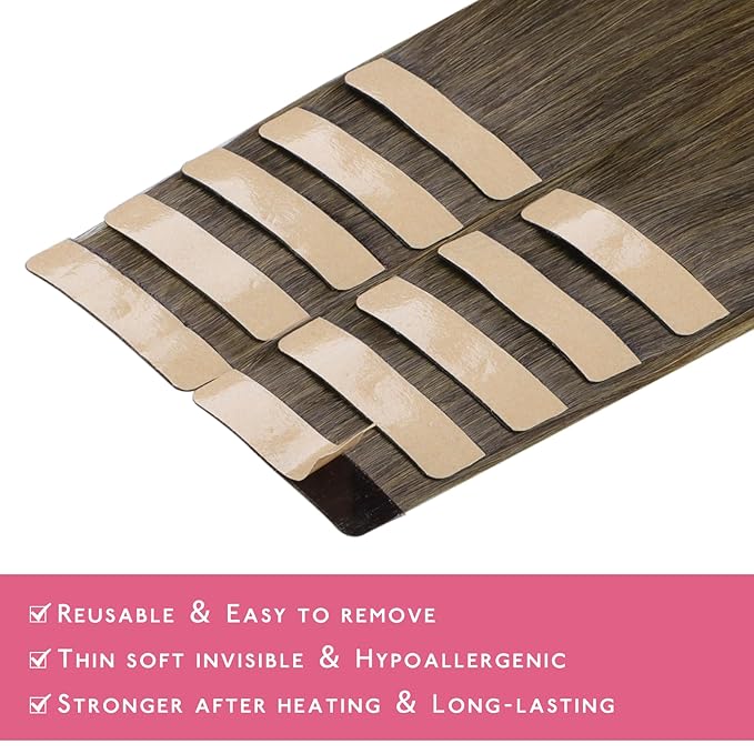 WENNALIFE Tape in Hair Extensions Human Hair Ombre Walnut Brown to Ash Brown and Bleach Blonde Tape in Extensions, 10pcs 30g 26 inch Remy Invisible Tape Ins Straight Real Human Hair Tape in Extensions