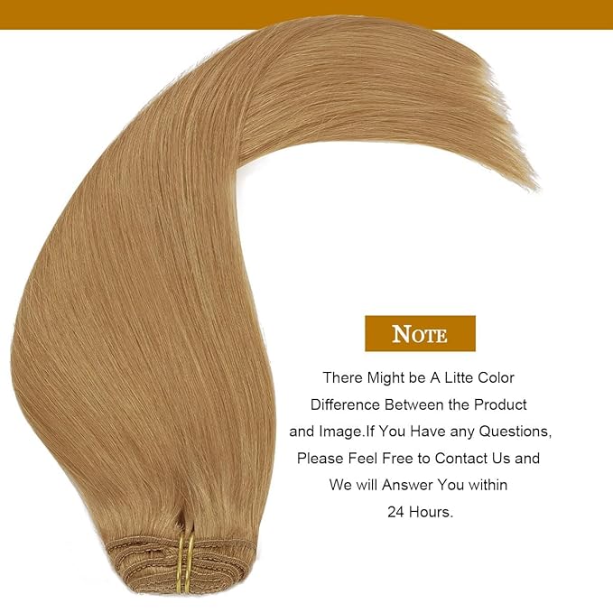 Loxxy Blonde Hair Extensions Clip in Extensions Remy Human Hair Strawberry Blonde Double Weft Real Human Hair Thick Silky Straight #27 Clip in Extensions Full Head 16 Inch 120g
