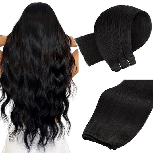 MAXITA Sew in Hair Extensions Real Human Hair Natural Black Weft Hair Extensions 24 inch 120g human hair weft extensions Double Weft Soft Silky Straight hair extensions sew in