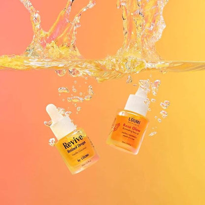 LOUMI Skincare Daily Duo - Rose Glow and Revive Retinol Drops - Moisturizing Face Oil - Lightweight Hydration - Vegan, Paraben-Free, Sulfate-Free, Cruelty-Free, Facial Skin Care for Women & Men