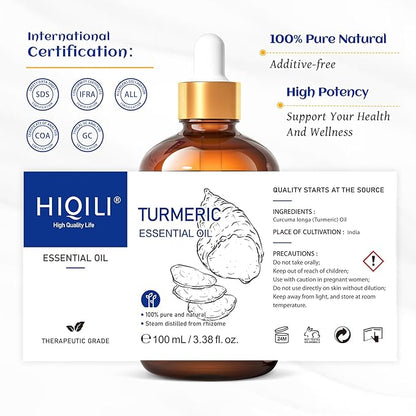 HIQILI 100ML Turmeric Oil for Face Skin Care, Aromatherapy,100% Pure, Use After Dilution- 3.38 Fl Oz