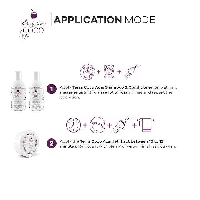 Terra Coco Açai Home Care Purple Toning Shampoo & Conditioner | Vegan | Moisturizing and Nourishing Line for Bleached Depigmented Hair