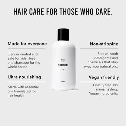 Public Goods Shampoo for Women & Men | Natural Gentle Shampoo to Cleanse & Nourish All Hair Types | Made with Organic Essential Oils | Sulfate & Paraben Free | Vegan | Made in Canada | 12 Fl Oz Bottle