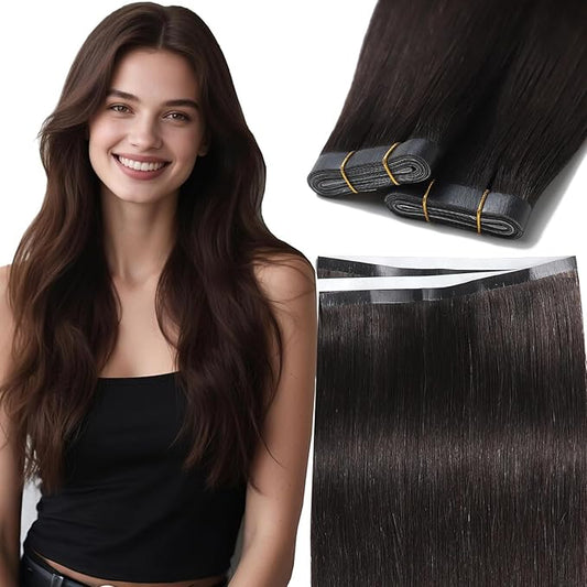 Lacer 16 inch One Piece Tape in Hair Extensions Long Tape in Darkest Brown Human Tape ins Extensions Invisible Silky Straight Hair Extensions Real Human Hair 50G 31.5" (80cm)