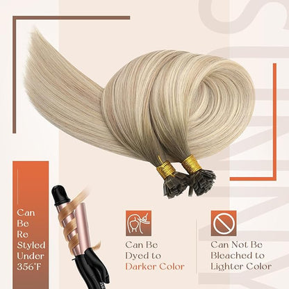 Sunny Hair Flat Tip Hair Extensions Cool Ash Grey Balayage Platinum Blonde Flat Tip Human Hair Hair Extensions Keration Hair Extensions Human Hair 22in 50g 50s