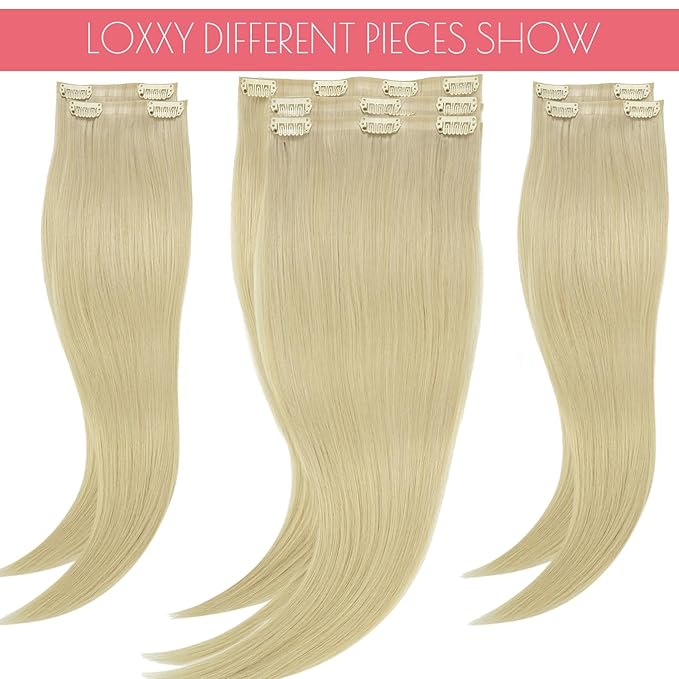 Loxxy Real Hair Extensions - Invisible 16Inch 7Pcs 130G Platinum Blonde Seamless Clip in Hair Extensions Human Hair Silky Straight PU Clip ins For Women