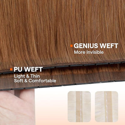 Full Shine Butterfly Weft Hair Extensions Color Copper Brown Hair Extensions Pu Hole Weft Extensions Genius Weft Extensions Real Hair 16 Inch Double Sided Hair Weave Bundles 80G