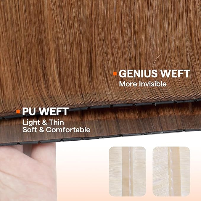 Full Shine Butterfly Weft Hair Extensions Color Copper Brown Invisible Pu Hole Weft Hand Tied Extensions Soft Hair 20 Inch Micro Ring Extensions Add Length 100G
