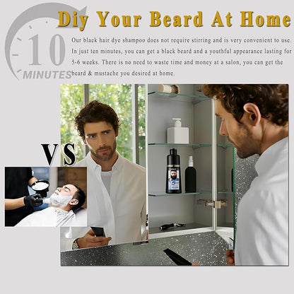 Men’s Beard Dye For Men Black In Minutes, Grey Reducing Mustache & Beard Wash & Conditioner 3 In 1, Black Beard Dye Shampoo, Long-Lasting With Natural Extract, Gifts for Men Dad